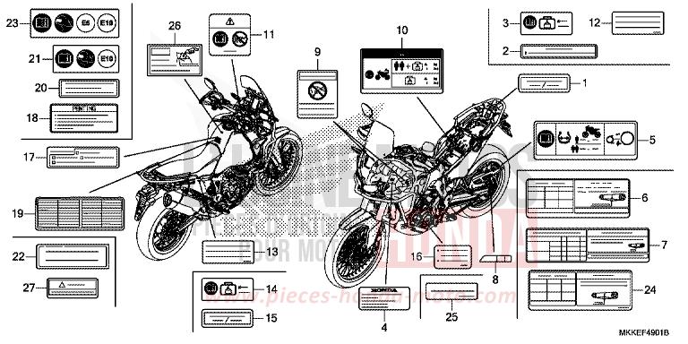 WARNETIKETT (CRF1000A2/AL2/D2/DL2) von Africa Twin PEARL GLARE WHITE (NHB53HB) von 2019